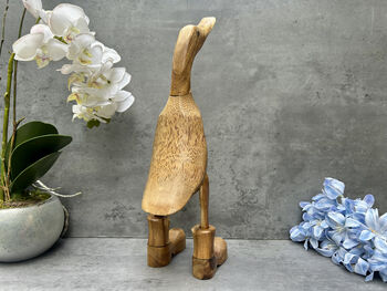 Hand Carved Bamboo Wood Duck Figurine 34cm, 7 of 12