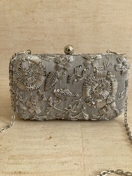 Grey Handcrafted Rectangular Clutch Bag, 8 of 10