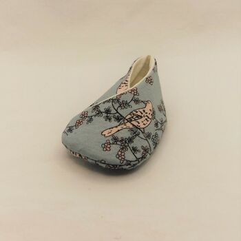 Eco Baby Shoes In Pale Blue With Flower And Bird Print, 6 of 11