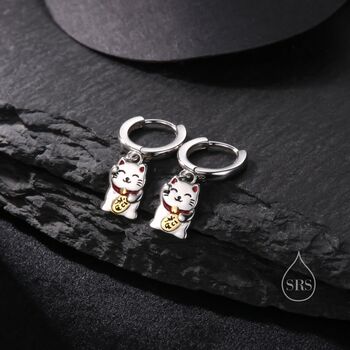 Super Cute Maneki Neko Cat Huggie Earrings, 5 of 9