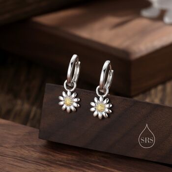 Daisy Flower Charmed Hoop Earrings In Sterling Silver, 4 of 9