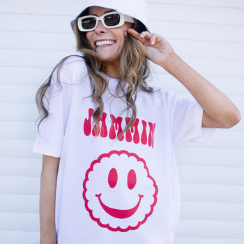 Jammin’ Women’s Slogan T Shirt With Happy Face Biscuit, 2 of 4
