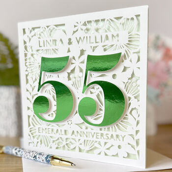 Personalised Emerald 55th Wedding Anniversary Card, 2 of 4
