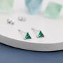 Tiny Emerald Green Cz Triangle Stud Earrings, thumbnail 3 of 10