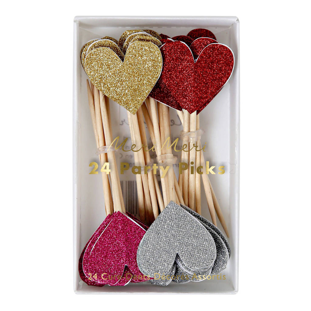 glitter heart cake toppers by postbox party