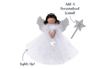 Silver Dark Hair Light Up Tree Topper Angel Decoration, 4 of 12