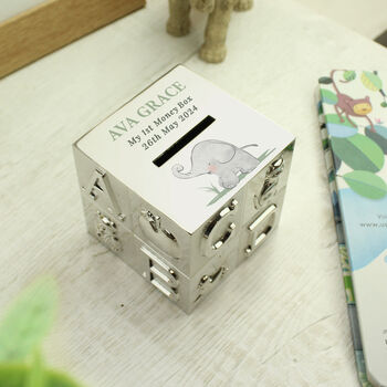Personalised Elephant Abc Money Box – Baby Keepsake For Christening Or New Baby Gift, 3 of 5