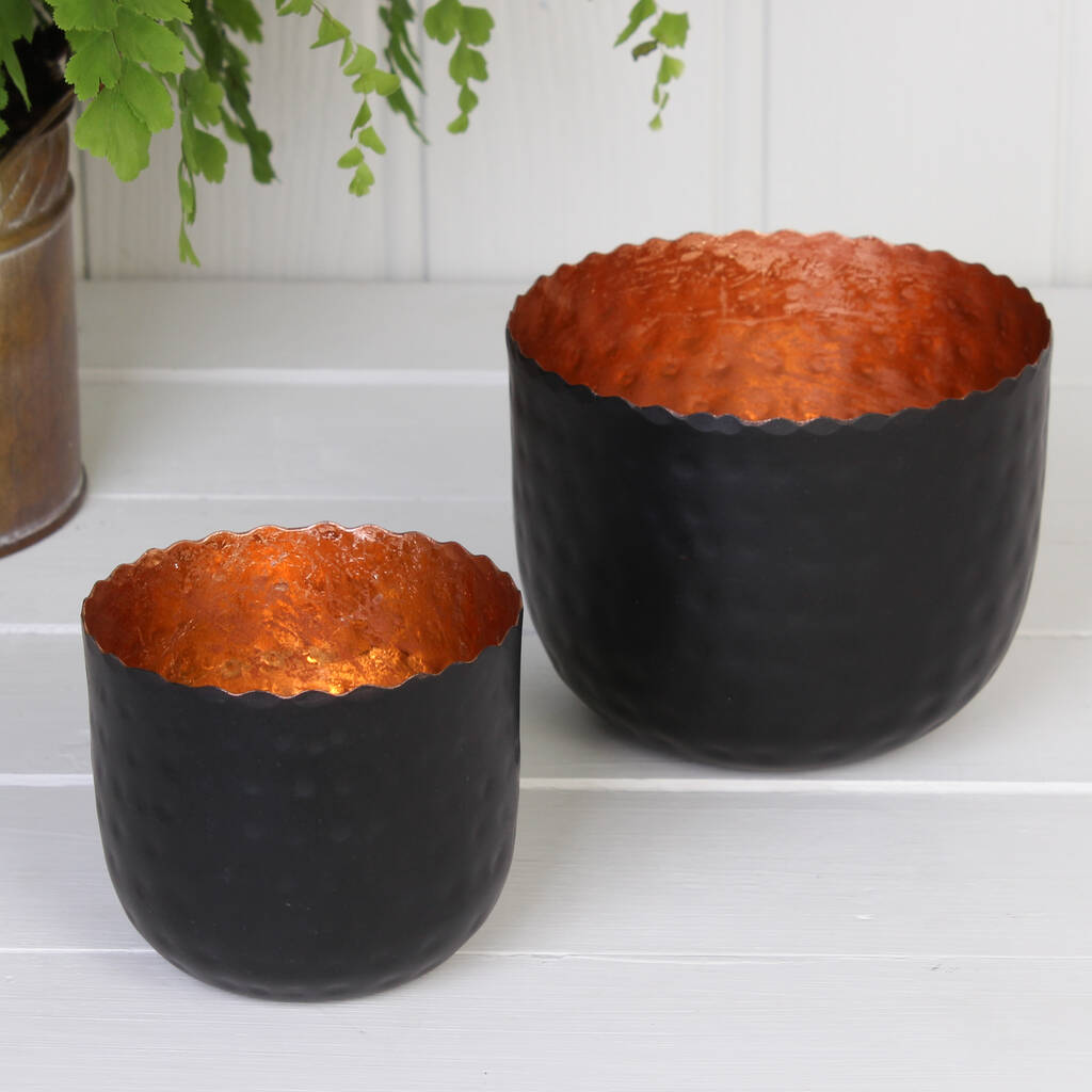 set of two black and copper tea light holders by dibor