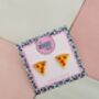 Margarita Pizza Glitter Resin Studs / Fun Food Jewellery / Gift For Pizza Lovers, thumbnail 4 of 5
