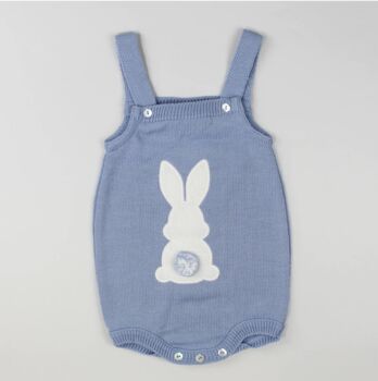 Pale Blue Luxury Knitted Bunny Dungarees, 3 of 4