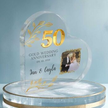 Personalised 50th Anniversary Acrylic Heart Plaque, 3 of 5