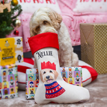 Personalised Hand Drawn Pet Portrait Deluxe Christmas Stocking, 4 of 8