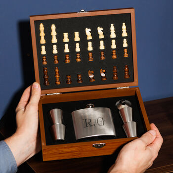 Personalised Chess And Hip Flask Trave Gift Set For Him Whiskey Present, 5 of 6