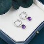 Sterling Silver Dangling Genuine Amethyst Hoop Earrings, thumbnail 5 of 12