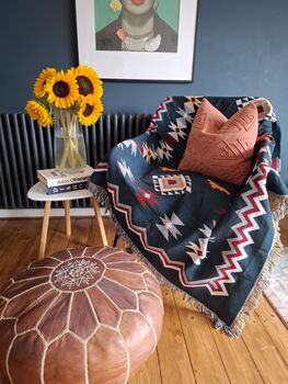 Navy Blue Aztec Blanket And Furniture Throw, 10 of 11