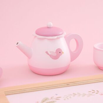 Personalised Pink Wooden Tea Set Toy 3y+, 3 of 4