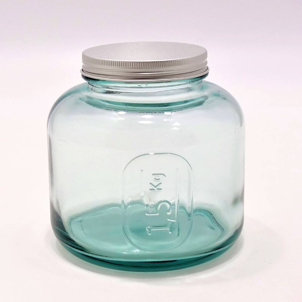 Recycled Glass Storage Jars Round + Screw Lids Set By The Recycled