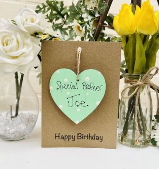 Personalised Brother Birthday Card Wooden Heart, 2 of 3