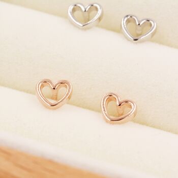 Sterling Silver Extra Tiny Open Heart Stud Earrings, 4 of 12