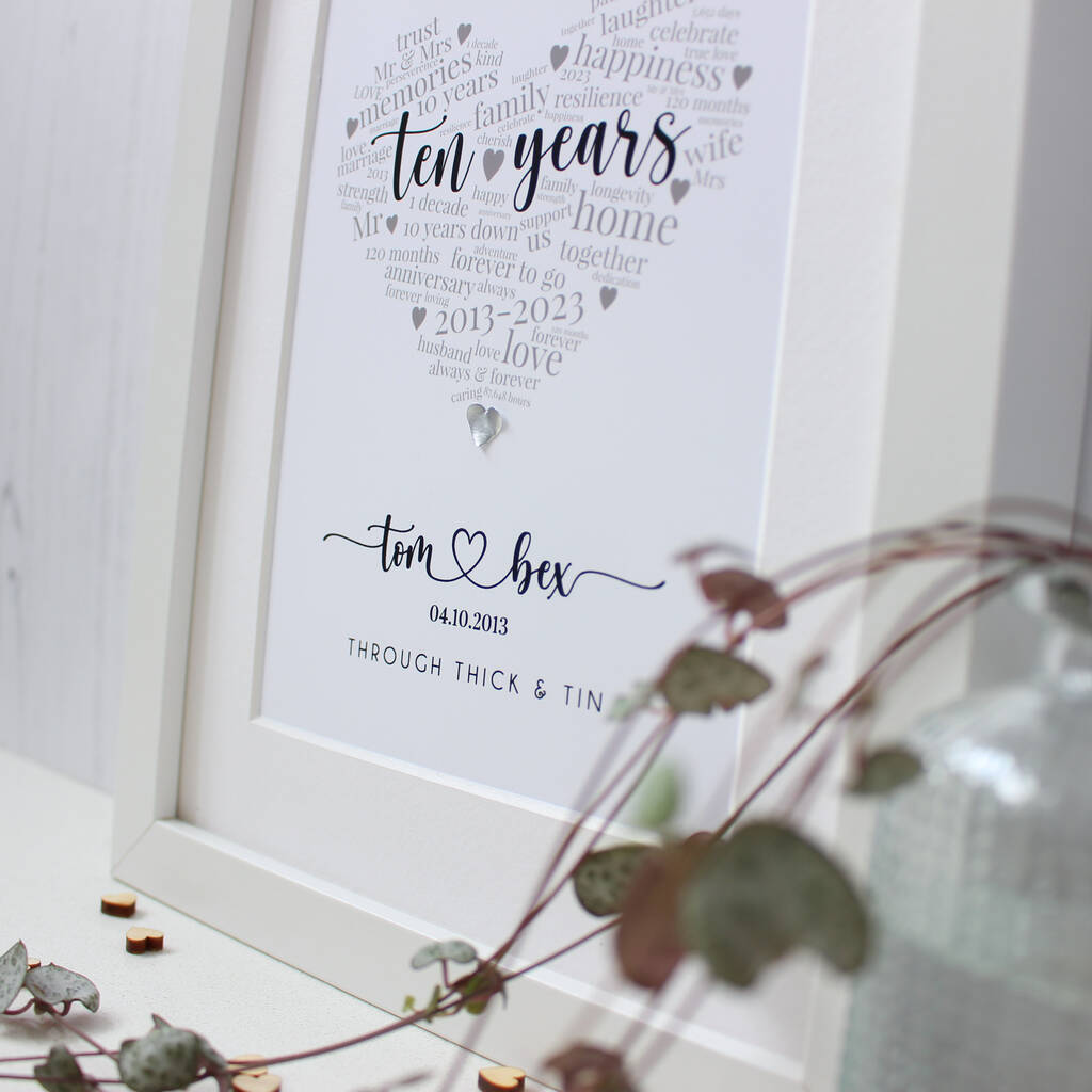 Personalised 10th Tin Anniversary Gift For Couple By Hope and Love