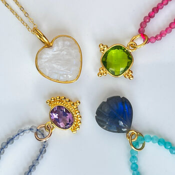 Labradorite Shell And Pink Tourmaline Beaded Necklace, 5 of 6