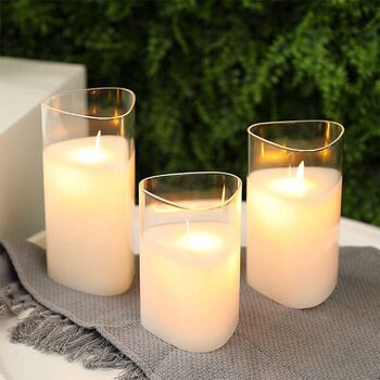 Set Of Three Glass Triangle Flameless Battery Candles, 5 of 5
