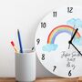 Rainbow Clouds Birth Date Personalised Bedroom Clock, thumbnail 3 of 6