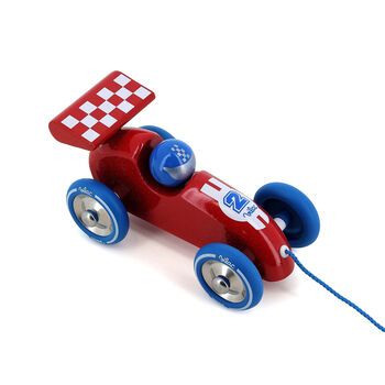 Vilac Pull Along Wooden Racing Car Red And Blue, 3 of 3