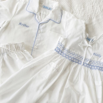 Personalised Kid's White And Blue Cotton Pyjama's, 5 of 5