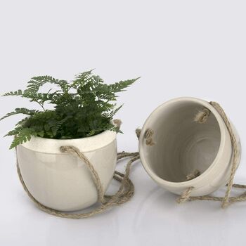 Pack Of Two Ceramic Hanging Pots With Jute Rope, 11 of 12