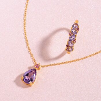 Pink Ruby And Amethyst Pear Cut Pendant Necklace In Sterling Silver And Gold Vermeil, 9 of 11