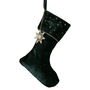 Green Velvet Embroidered Christmas Stocking With Charm, thumbnail 2 of 3