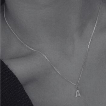 Silver Personalised Pave Initial Necklace, 4 of 5