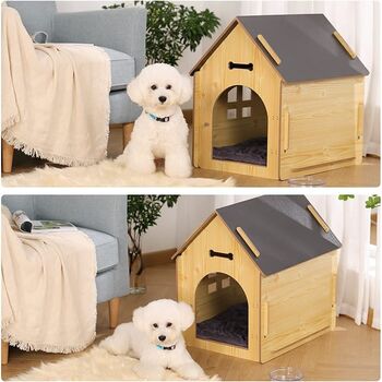 Wooden Pet House With Roof Breathable Crate Kennel, 2 of 8