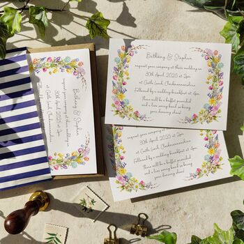 Spring Flowers Flat Evening Wedding Invitations, 5 of 8