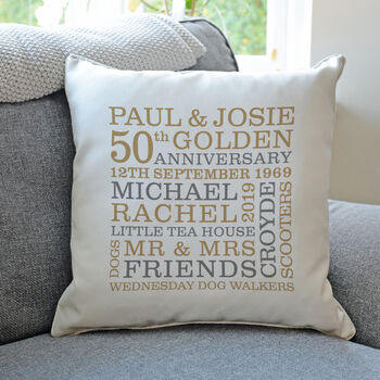 Personalised Golden Anniversary Typographic Cushion, 2 of 6