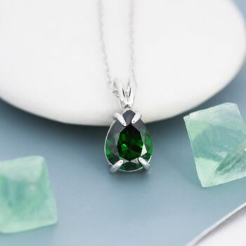 Sterling Silver Emerald Green Pear Cut Cz Necklace, 3 of 12