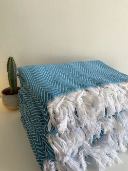 Turquoise Herringbone Soft Cotton Bedspread, 2 of 9