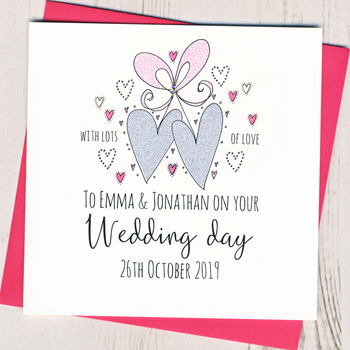 Personalised Glittery Wedding Hearts Card, 2 of 4