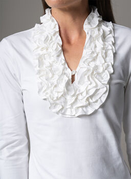 Katiana White Frill Neckline Cotton Jersey Shirt, 3 of 4