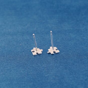 Silver Jigsaw Puzzle Stud Earrings, 925 Sterling Silver, 4 of 7
