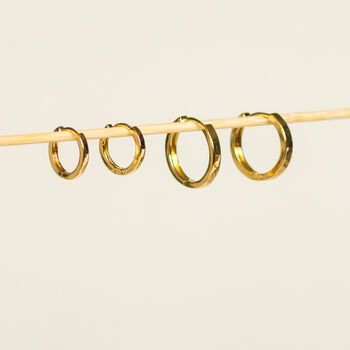 Set Of Two Essential Everyday Flat Huggie Hoops – 18 K Gold Plated, 2 of 2