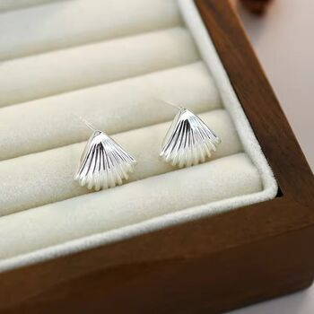 Maria Silver Fluted Oyster Vintage Charm Gift Stud Earrings, 3 of 8