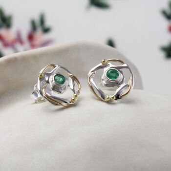 Handmade Organic Emerald Stud Earrings, 3 of 7