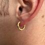 Mens Gold Plated 925 Silver Hammered Hoop Earring, thumbnail 7 of 11