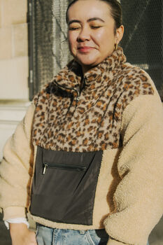 Beige Teddy Borg Leopard Print Jacket, 5 of 5