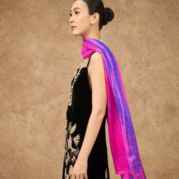 100% Mulberry Silk Scarf, Fuchsia Purple And Blue In Gift Box, 6 of 11