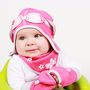 Baby Girl Aviator Hat, Bib And Gloves Set, thumbnail 2 of 3