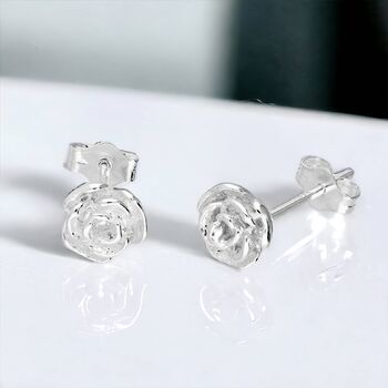 Sterling Silver Rose Flower Stud Earrings, 3 of 6