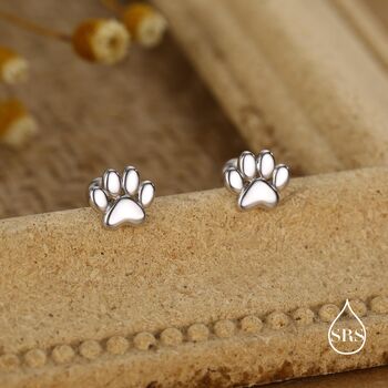 Sterling Silver Paw Print Screw Back Stud Earrings, 5 of 11